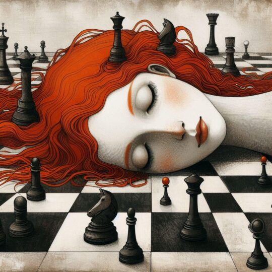 Grafik Frau und Schachbrett